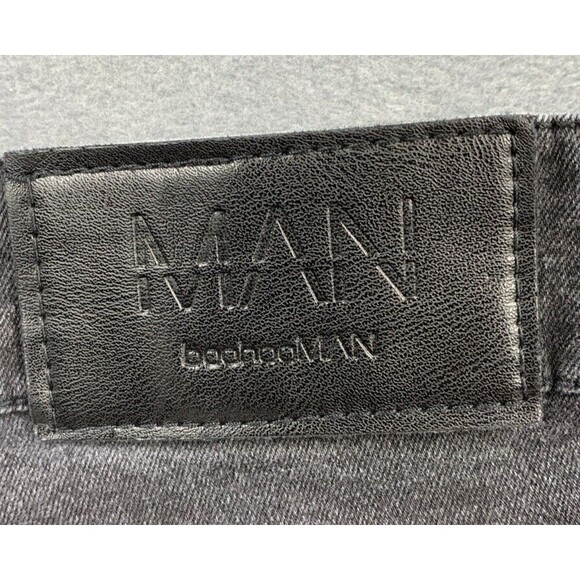 Man Boohoo Man Denim Buttonfly Jeans Men's Size 46x30 Black Dark Wash Distressed - Picture 11 of 14